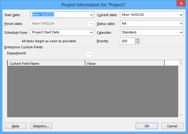 Project Information dialog