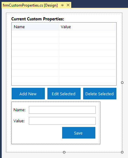 The design of the custom Outlook form