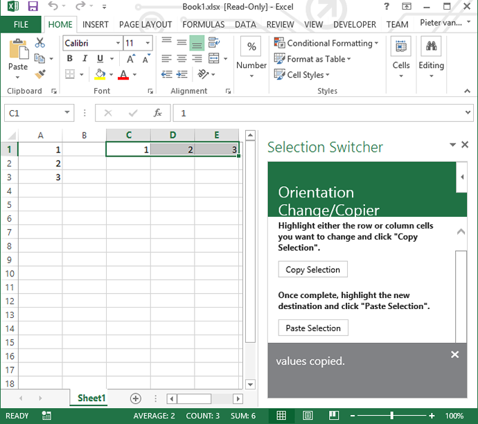 The Selection Switcher app in Excel