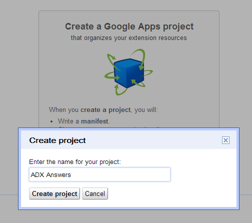 Enter a name for your new Google App project.