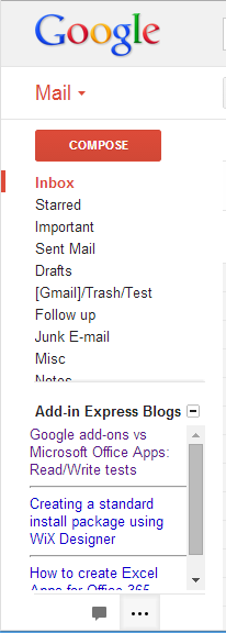 Your custom Gmail gadget appears on the left hand side of the Gmail UI.