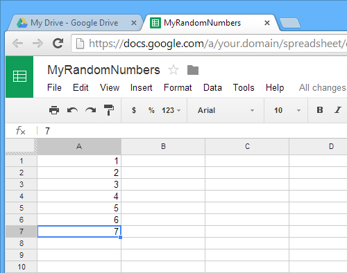 Give the new spreadsheet a name and enter some data in the first column.