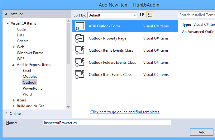 Adding a new Outlook form to your Outlook add-in project