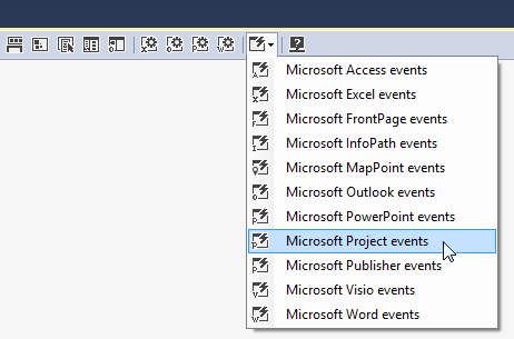 Adding a new Microsoft Project events component to the AddinModule designer surface