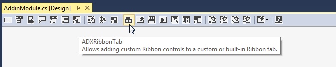 Add a new Ribbon Tab component to the AddinModule designer surface.