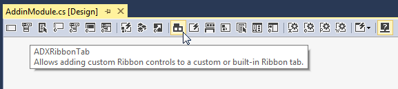 Adding a new Ribbon Tab component to the Addin Module designer surface.