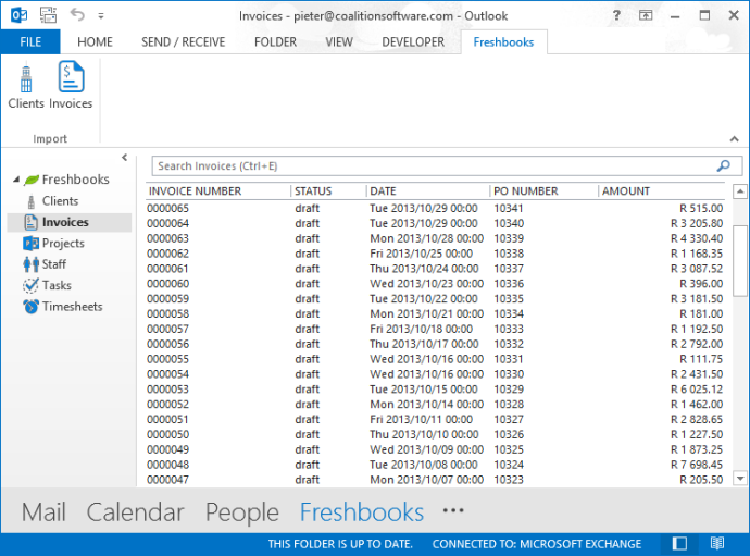 Calling the Freshbooks web-service and importing its data into the Outlook add-in.