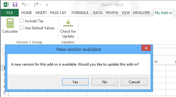 Switch back to Excel and click on the Check for Updates button.