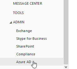 click on the Azure AD link which is located under the ADMIN menu.