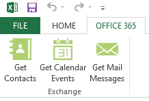The custom OFFICE 365 tab inside Excel
