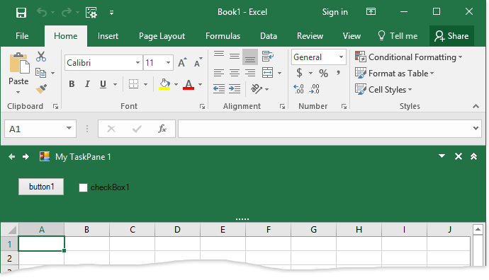 The custom design of the advanced Excel task pane