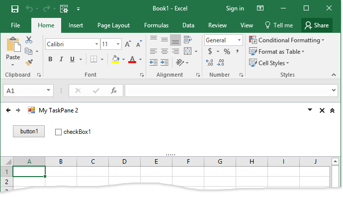 The default design of the advanced Excel task pane