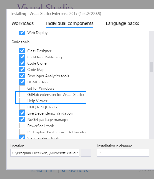 Visual Studio 2017 Code tools