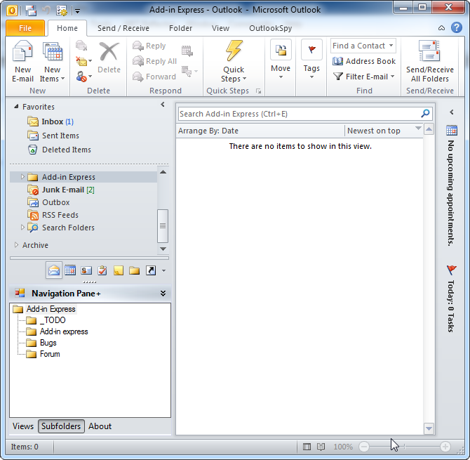 List of Outlook subfolders in the current folder
