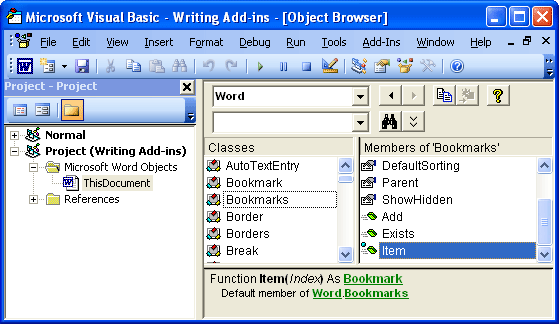 Object Browser in Office VB IDE