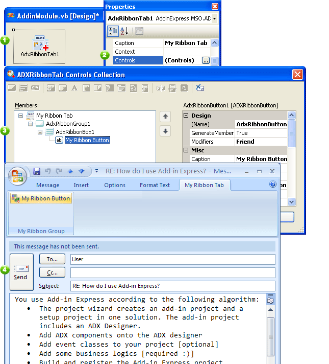 Editor for customizing Outlook Ribbon interface