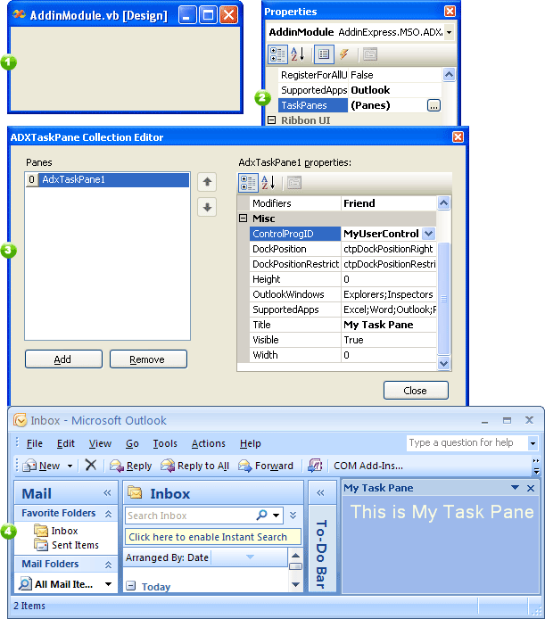 Adding custom task panes to Outlook add-in