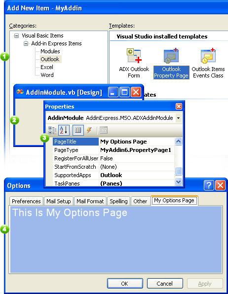 Outlook option page component