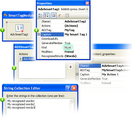 Adding smart tag actions and recognized words