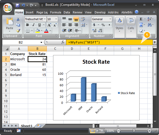 A sample Excel Automation Add-in