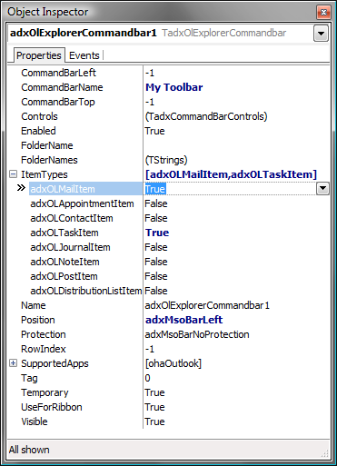 Outlook Inspector CommandBar properties