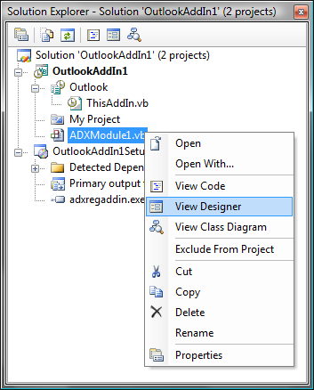 View Add-in Module designer.