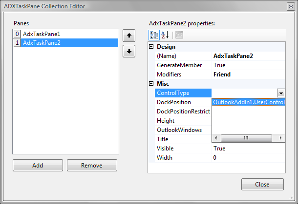 Create custom Outlook, Excel task panes, actions pane in VSTO