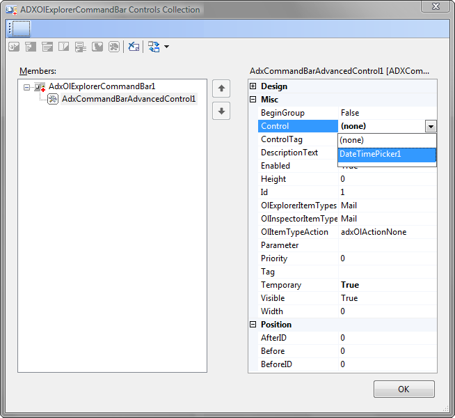 Binding the AdxAdvancedControl to the custom .NET control.