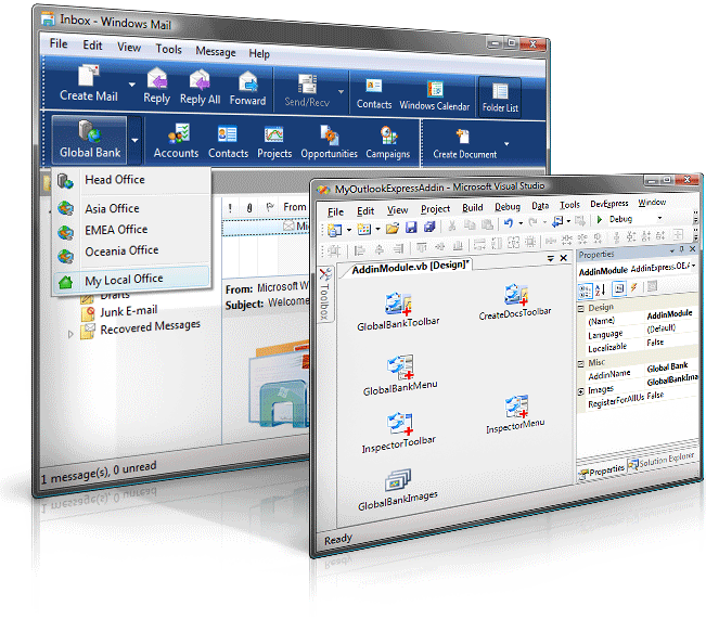 Outlook Express toolbar components