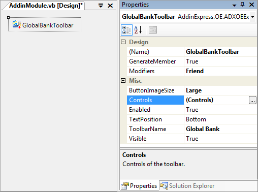 Outlook Express toolbar properties