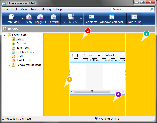 Regions available for embedding a form into a folder view