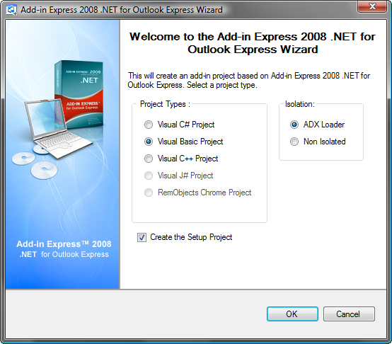 Outlook Express add-in project settings