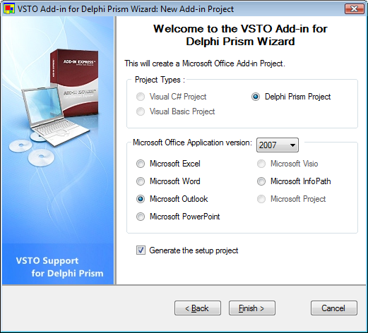 VSTO Support for Delphi Prism - New Add-in Project