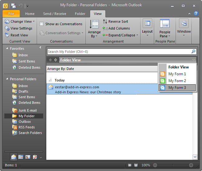 Outlook view regions on demand