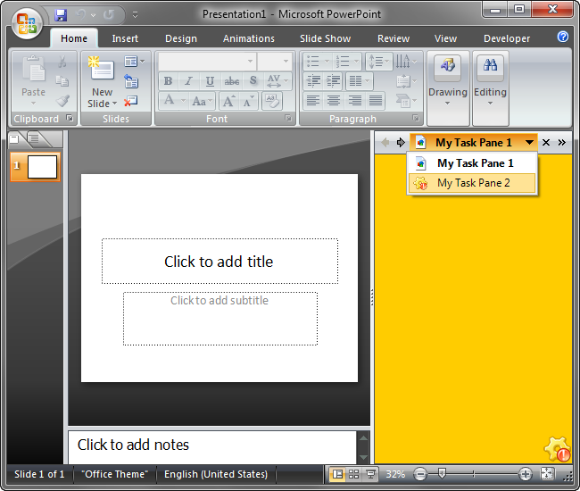 Custom Office task pane for Word, PowerPoint, Excel: C#, VB.NET
