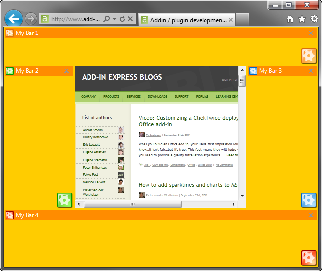 Advanced IE bars docked to the four sides of the Internet Explorer window