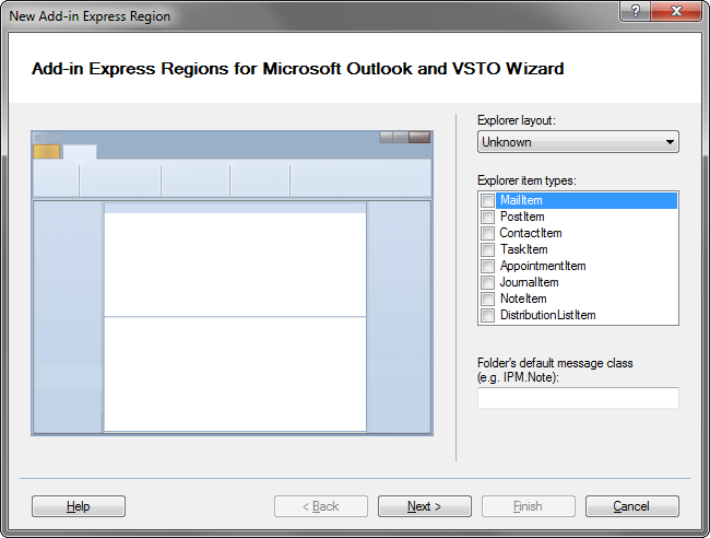 New Outlook Region Wizard