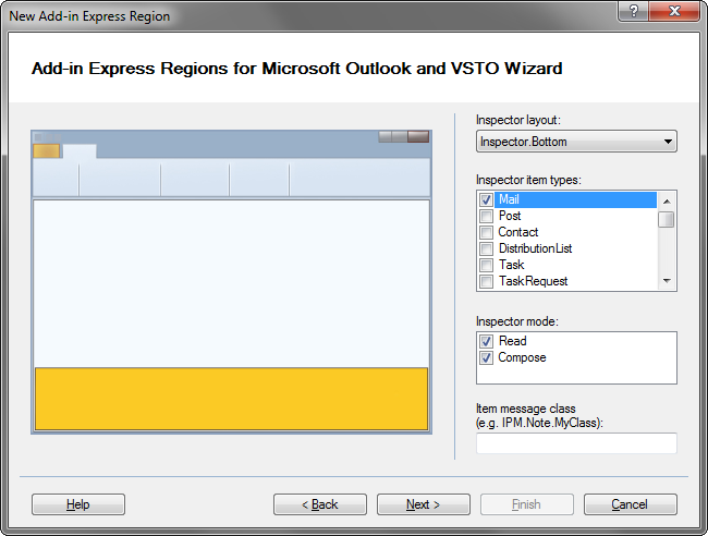 Embedding a region into the bottom part of the Inspector window