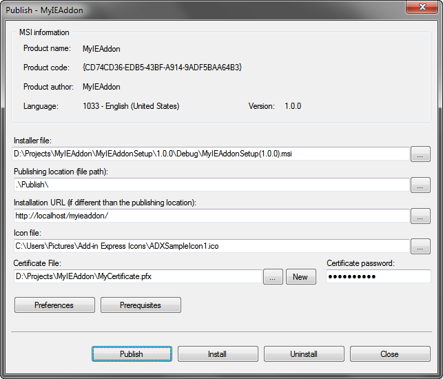 Publishing your IE add-on
