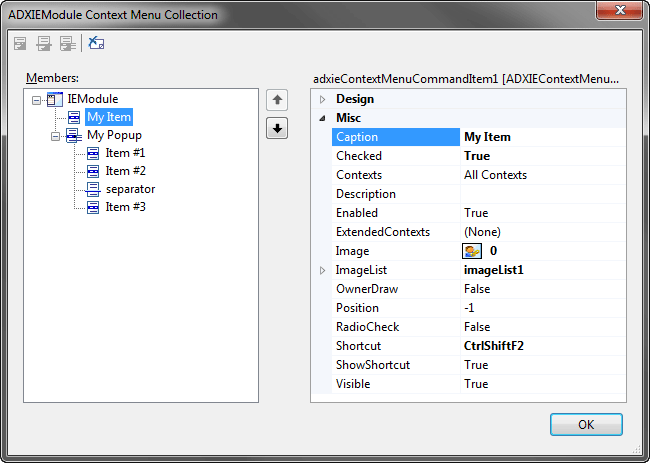 IE context menu designer