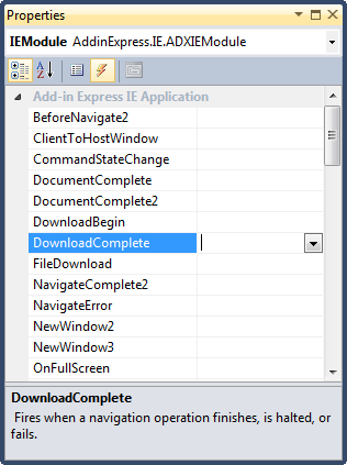 Events available for an IE add-on Events available for an IE add-on
