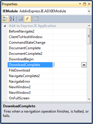 Events available for an IE add-on