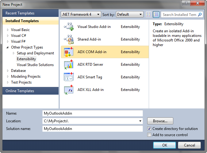 Creating a new COM Add-in project