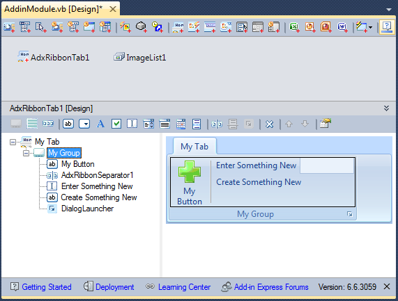 Creating a custom ribbon tab with a ribbon group, a button and other controls