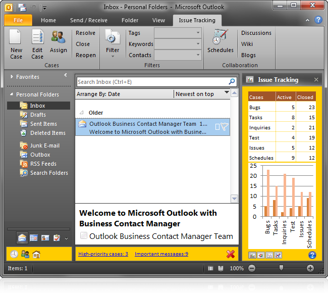 Outlook 2010 user interface customized with Advanced Outlook View Regions