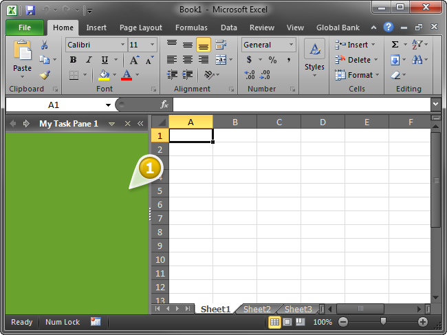 Several task panes in the same region in Excel 2010