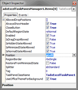 Advanced task pane settings