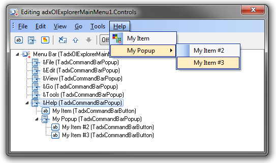 Adding custom items to the Oultook Explorer main menu using visual designer