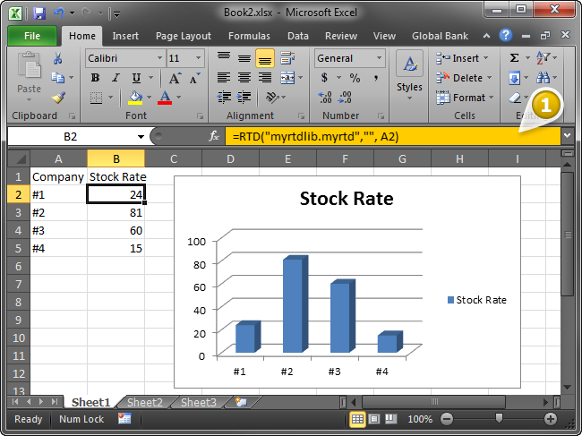 An Excel formula that uses a sample RTD Server