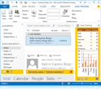 Three sample Outlook 2013 view regions - at the bottom of the Navigation and Reading panes, and on the right task pane dock